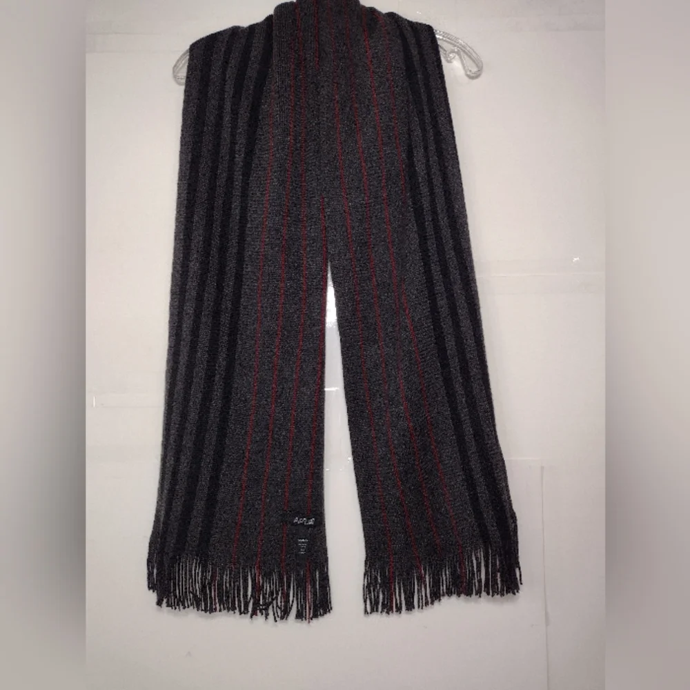 Apt. 9 Gray and Black Striped Scarf with Red Pinstripes